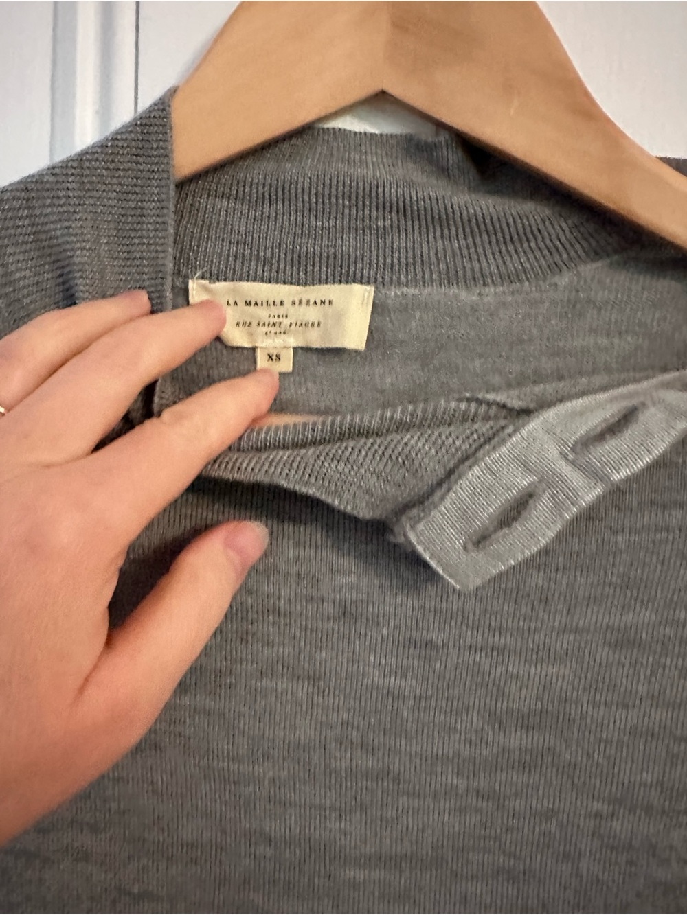 Sezane Jaelle Light Grey Merino Wool Long-Sleeve Dress - Picture 3 of 3